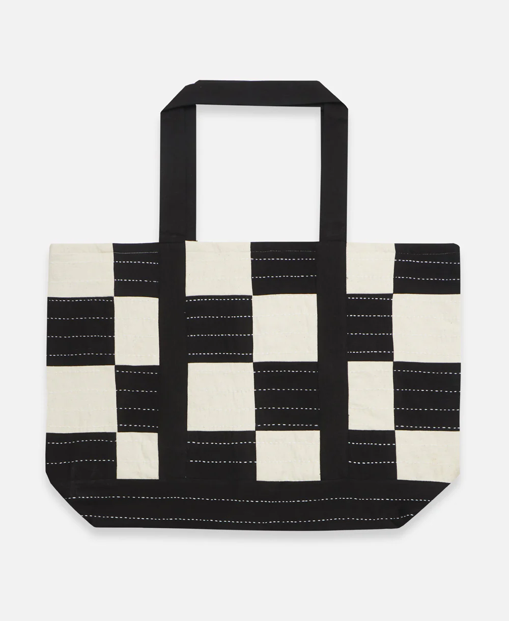 Checkered Canvas Tote Bag - Charcoal - Image 4