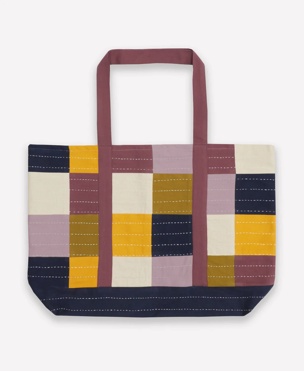 Checkered Canvas Tote Bag - Lilac - Image 3