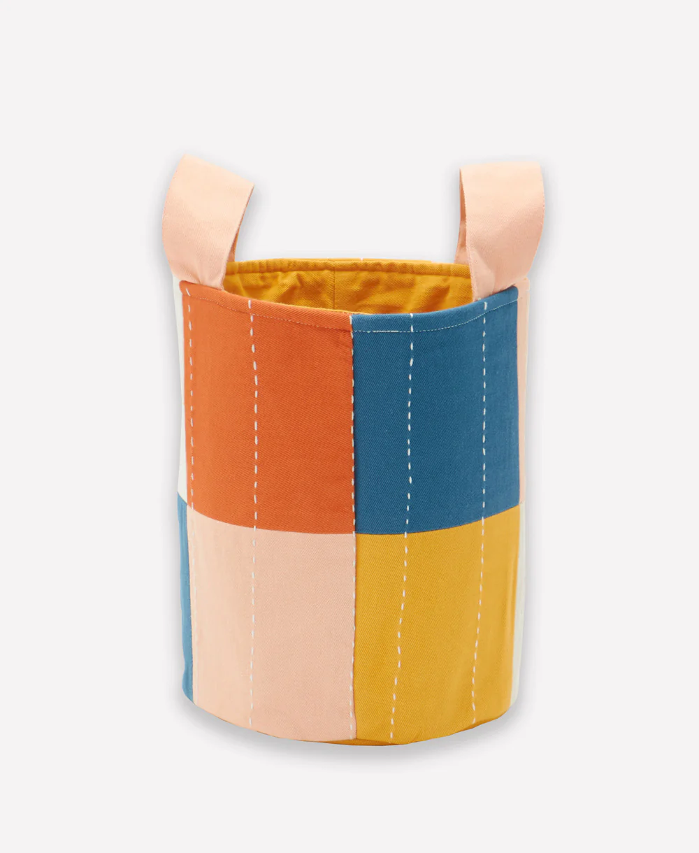 Checkered Fabric Storage Bin  - Mustard - Image 4