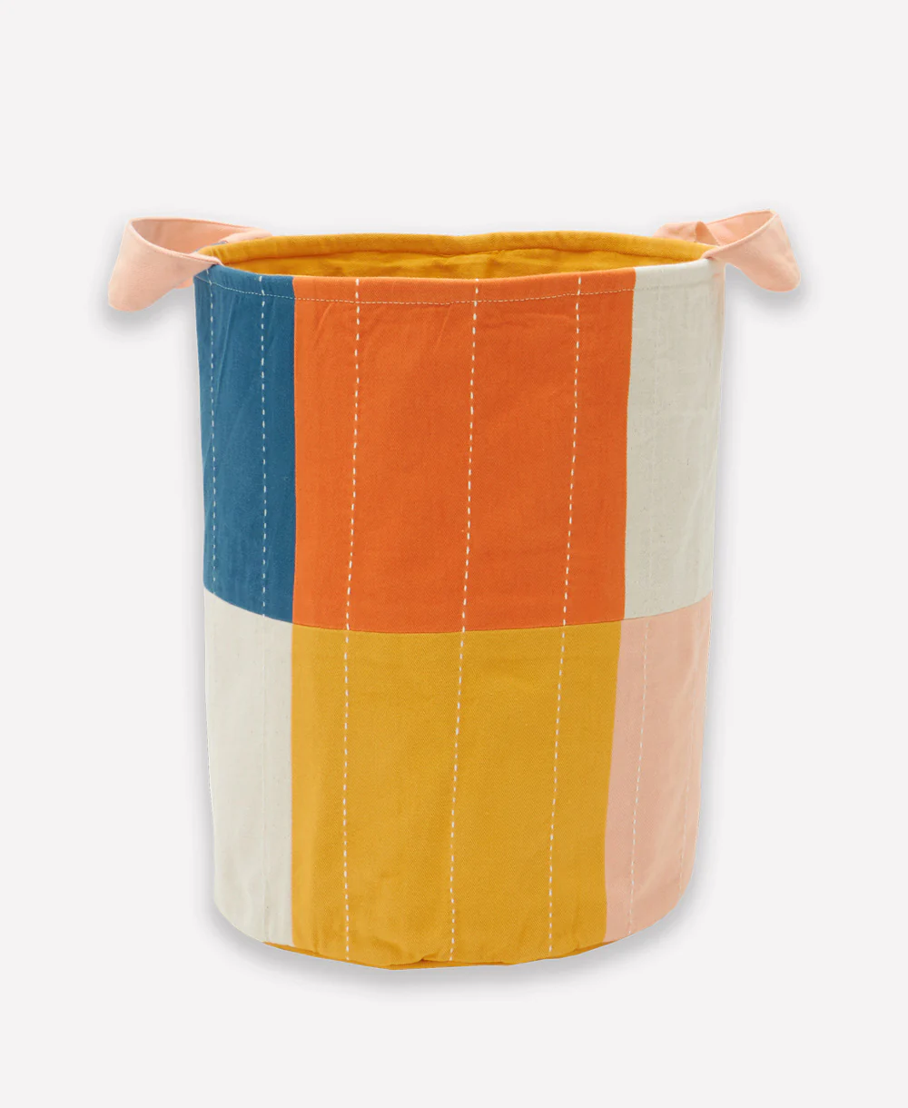 Checkered Fabric Storage Bin  - Mustard - Image 5