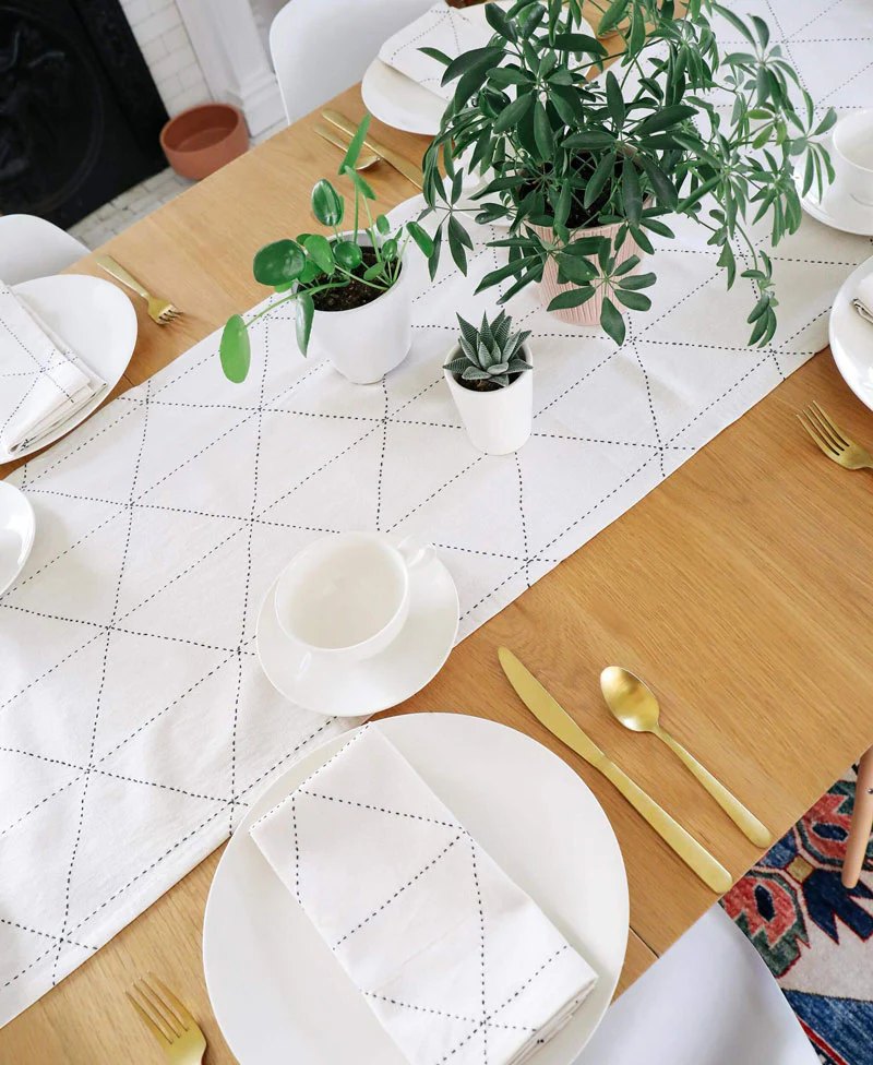 Graph Embroidered Table Runner - Bone - Image 4