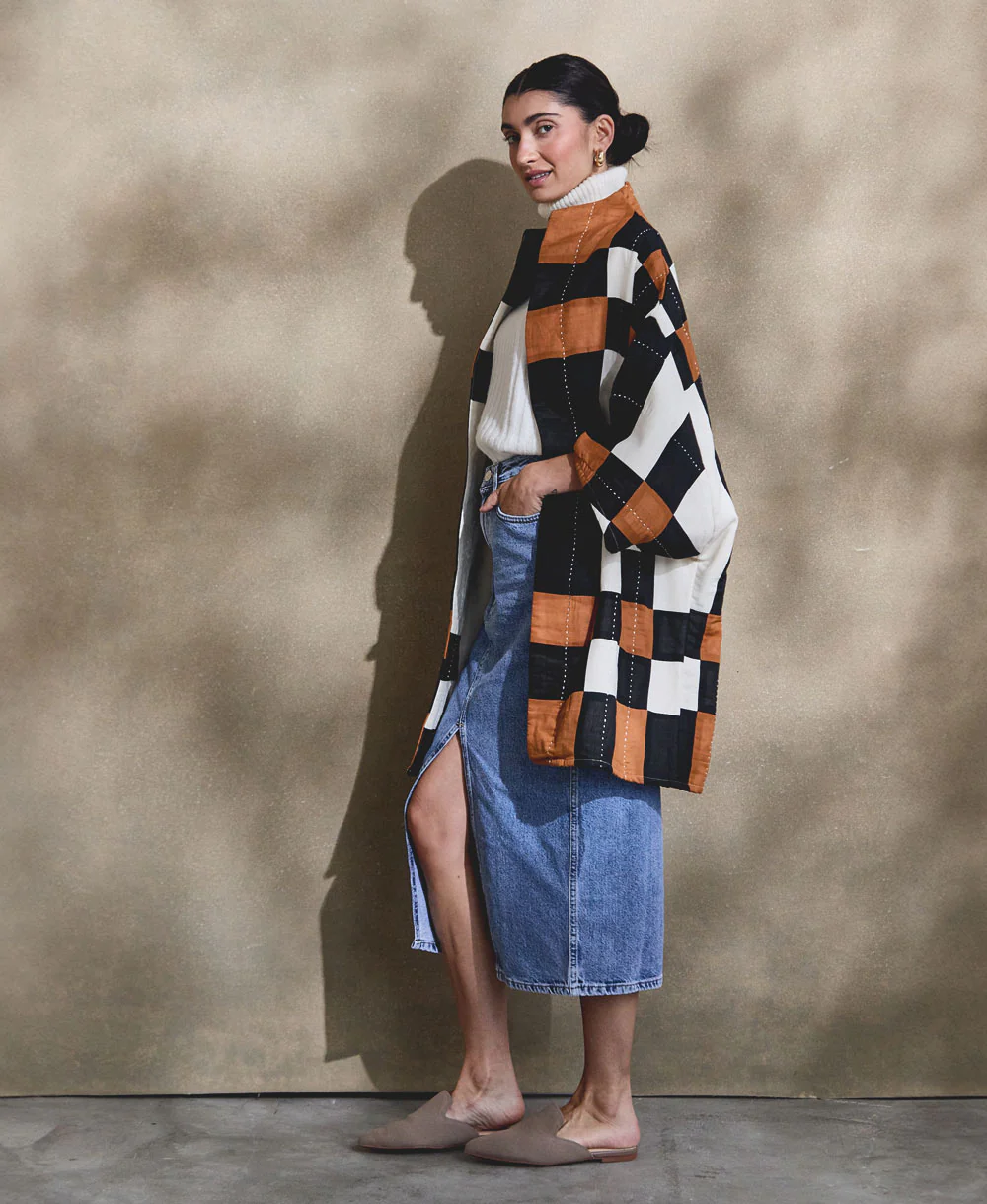 Patchwork Plaid Cocoon Quilted Jacket - Image 3